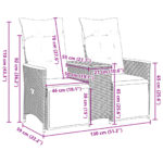 Canapé de jardin inclinable 2 places avec table gris poly rotin – Image 8