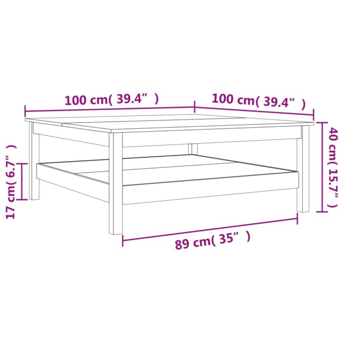 Table basse cire marron 100x100x40 cm bois massif de pin – Image 8