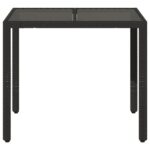 Table de jardin dessus en verre Noir 90x90x75 cm Résine tressée – Image 2