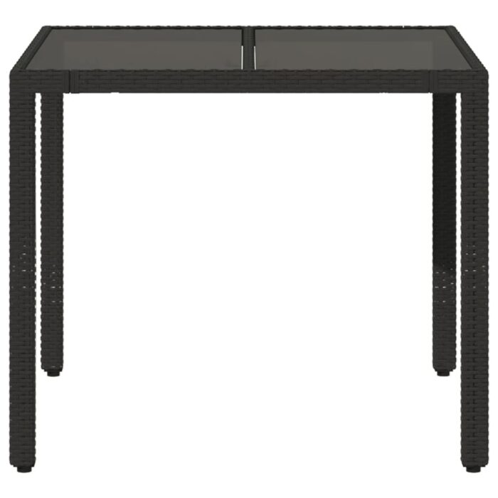 Table de jardin dessus en verre Noir 90x90x75 cm Résine tressée – Image 2