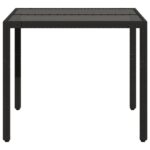 Table de jardin dessus en verre Noir 90x90x75 cm Résine tressée – Image 3