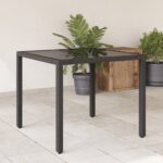 Table de jardin dessus en verre Noir 90x90x75 cm Résine tressée