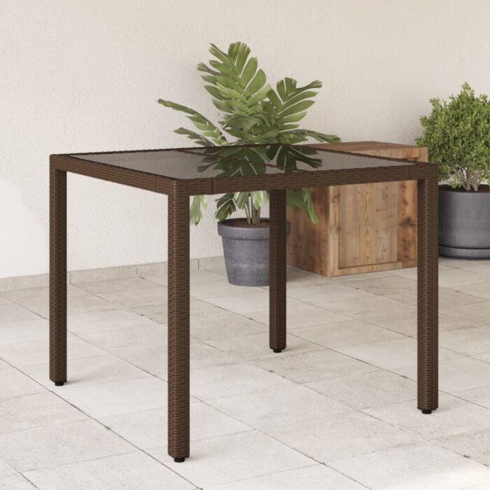 Table de jardin avec dessus en verre marron résine tressée – Image 1