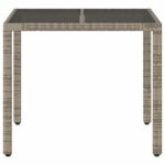 Table de jardin dessus en verre Gris 90x90x75 cm Résine tressée – Image 2