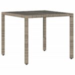 Table de jardin dessus en verre Gris 90x90x75 cm Résine tressée – Image 4