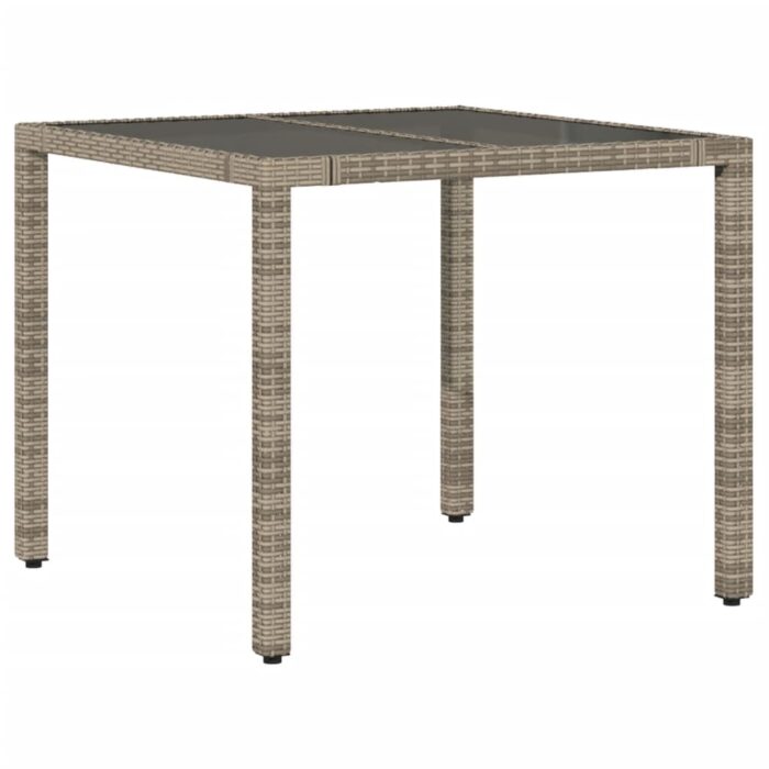 Table de jardin dessus en verre Gris 90x90x75 cm Résine tressée – Image 4