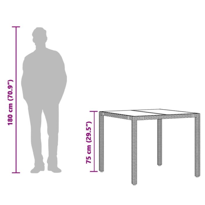 Table de jardin dessus en verre Gris 90x90x75 cm Résine tressée – Image 8
