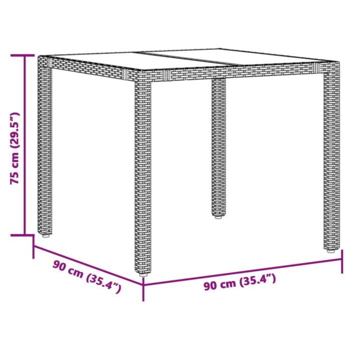 Table de jardin dessus en verre Gris 90x90x75 cm Résine tressée – Image 9