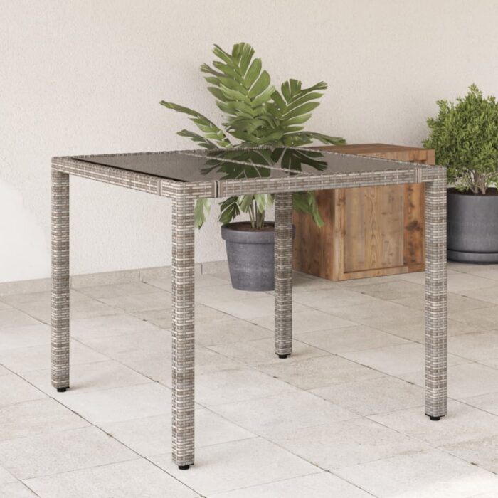 Table de jardin dessus en verre Gris 90x90x75 cm Résine tressée – Image 1