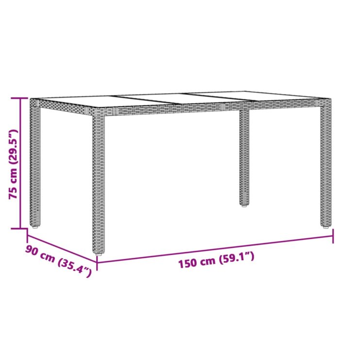 Table de jardin dessus en verre Noir 150x90x75cm Résine tressée – Image 9