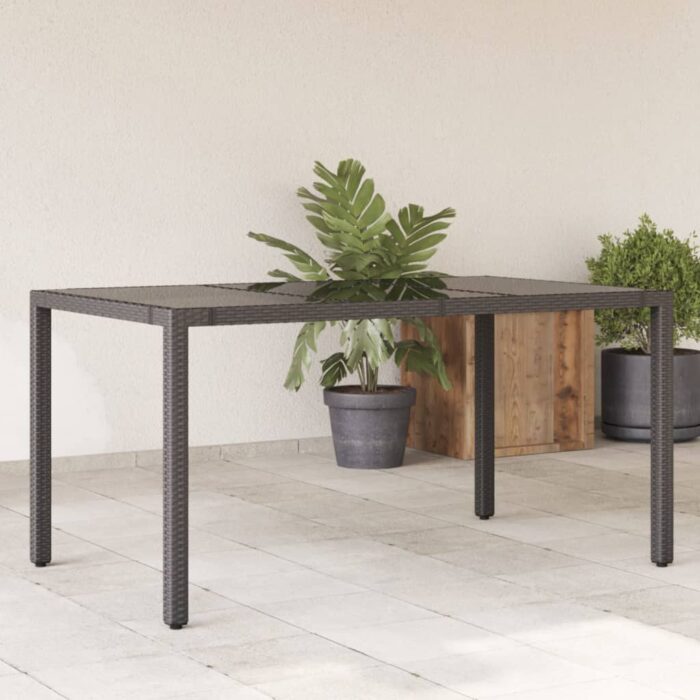 Table de jardin dessus en verre Noir 150x90x75cm Résine tressée – Image 1