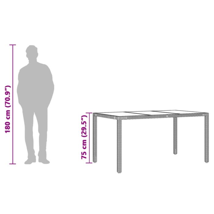 Table de jardin avec dessus en verre marron résine tressée – Image 8