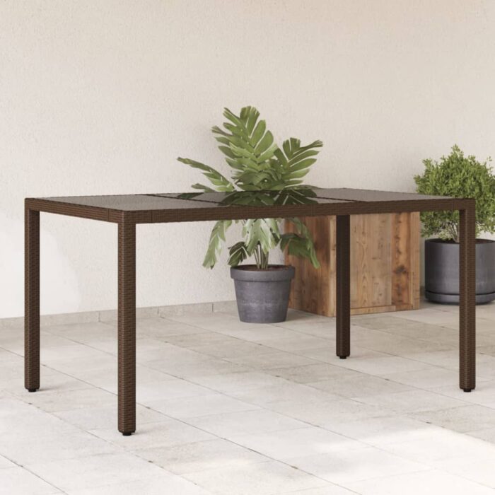 VXL8721012332874_m_en_hd_1.jpg Table de jardin avec dessus en verre marron résine tressée – Image 1
