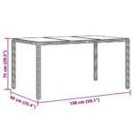 Table de jardin dessus en verre Gris 150x90x75cm Résine tressée – Image 9