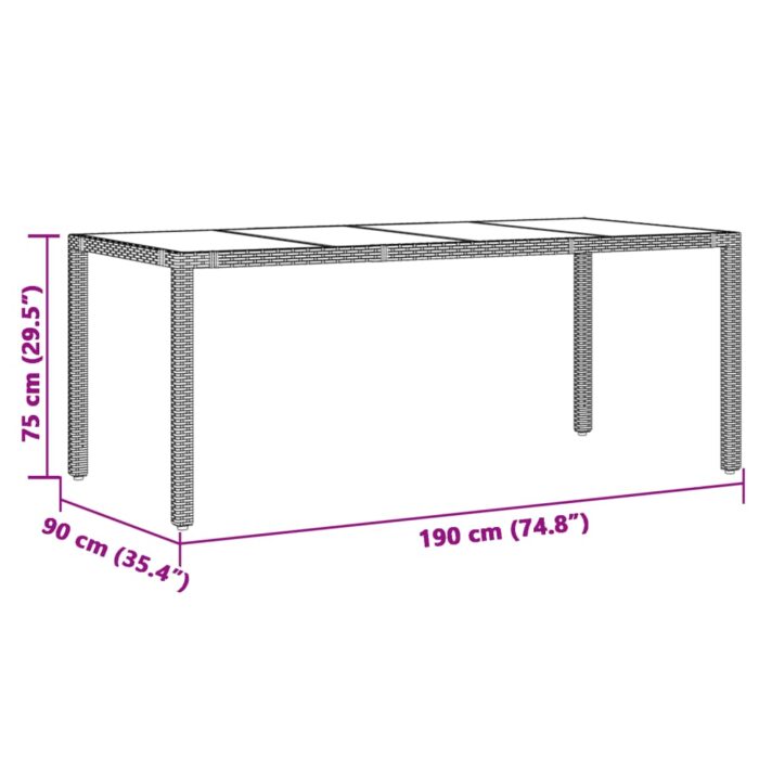 Table de jardin dessus en verre Noir 190x90x75cm Résine tressée – Image 9