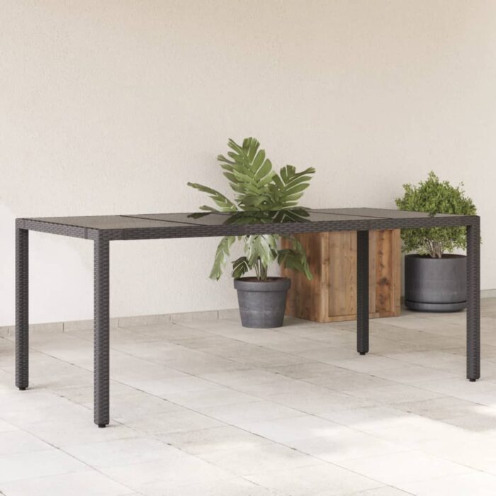VXL8721012332898_m_en_hd_1.jpg Table de jardin dessus en verre Noir 190x90x75cm Résine tressée – Image 1