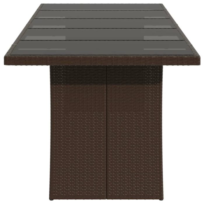 Table de jardin avec dessus en verre marron résine tressée – Image 3