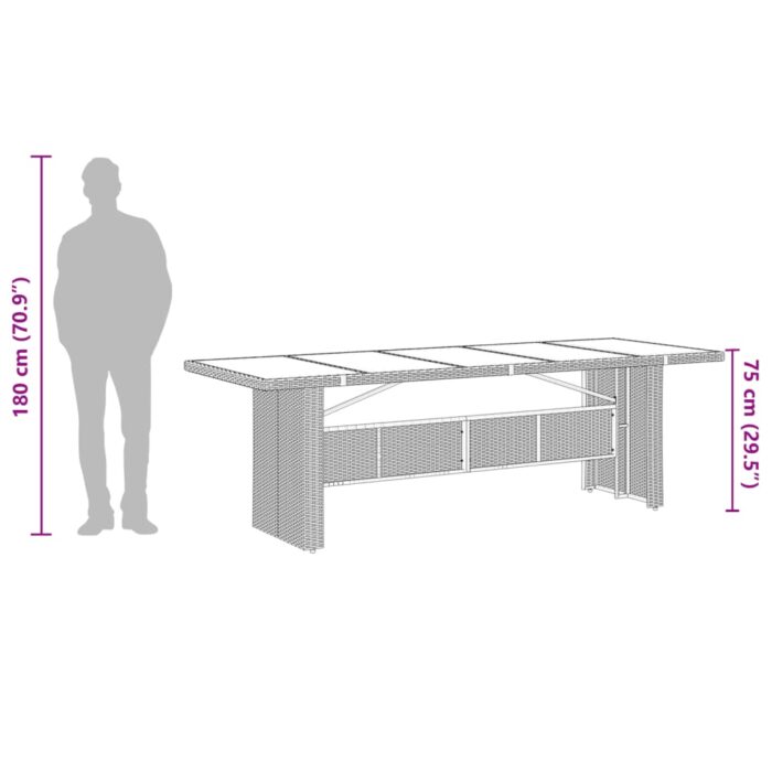 Table de jardin avec dessus en verre marron résine tressée – Image 8