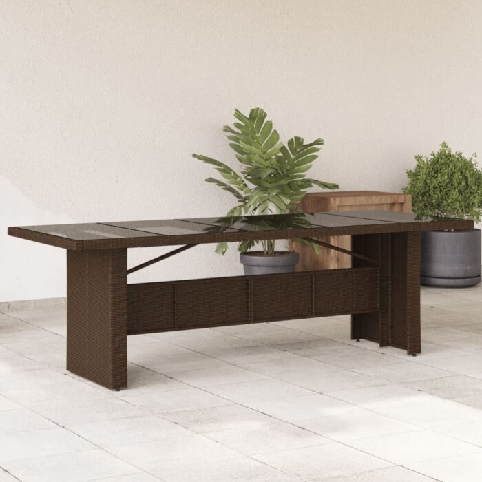 Table de jardin avec dessus en verre marron résine tressée – Image 1