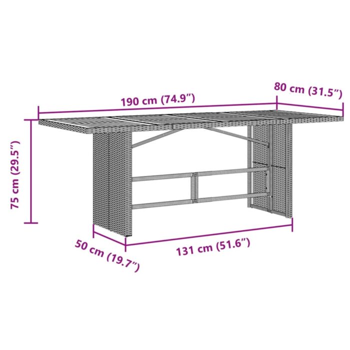 Table de jardin et dessus en bois d'acacia noir résine tressée – Image 9