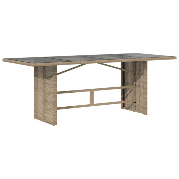 Table de jardin avec dessus en verre beige résine tressée – Image 4