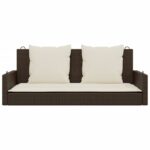 Balancelle avec coussins marron 119x56x48 cm résine tressée – Image 2