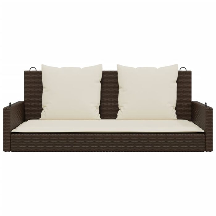 Balancelle avec coussins marron 119x56x48 cm résine tressée – Image 2