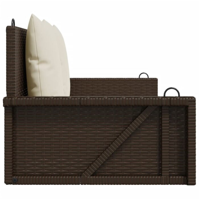 Balancelle avec coussins marron 119x56x48 cm résine tressée – Image 3