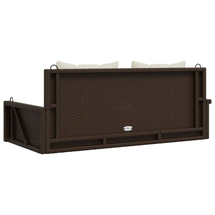 Balancelle avec coussins marron 119x56x48 cm résine tressée – Image 4