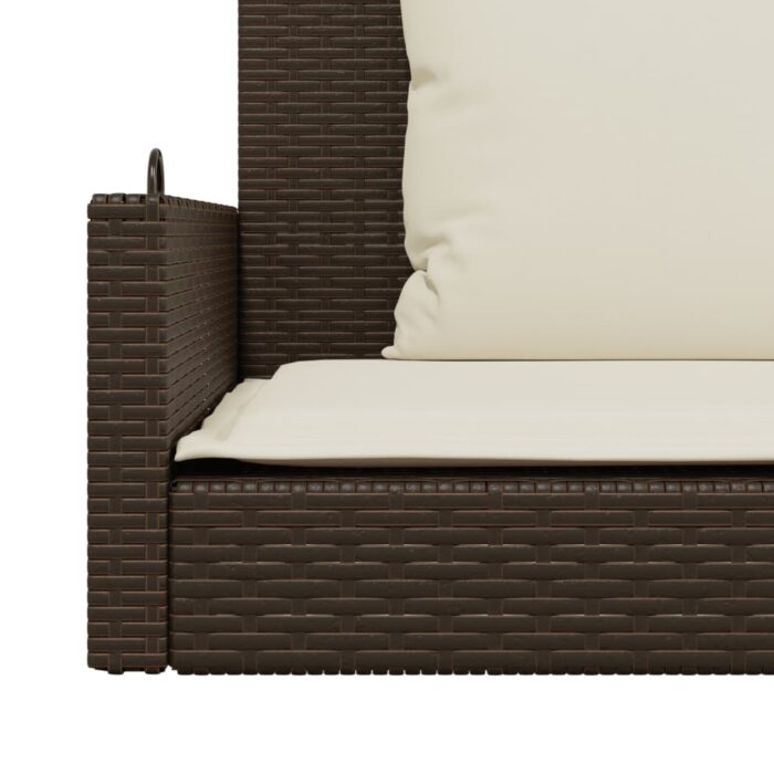 Balancelle avec coussins marron 119x56x48 cm résine tressée – Image 6