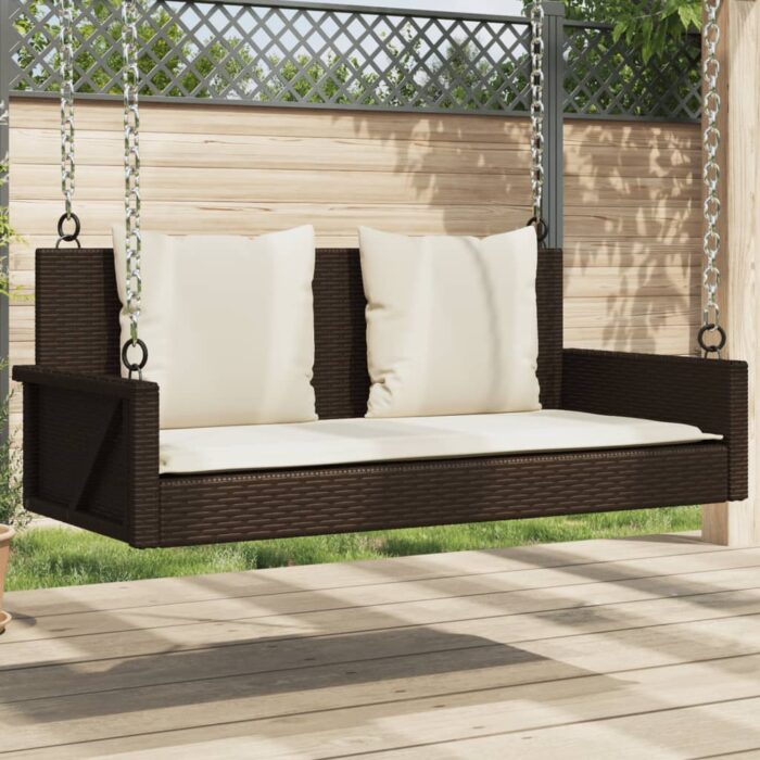 Balancelle avec coussins marron 119x56x48 cm résine tressée – Image 1