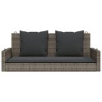 Balancelle avec coussins gris 119x56x48 cm résine tressée – Image 2