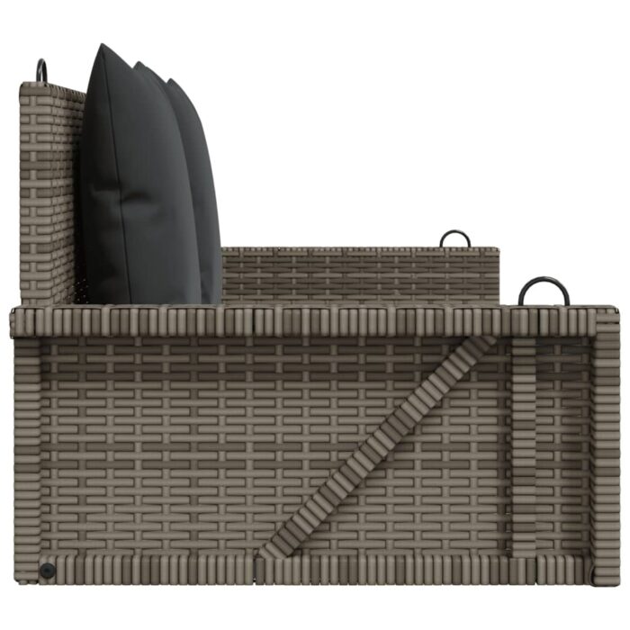 Balancelle avec coussins gris 119x56x48 cm résine tressée – Image 3