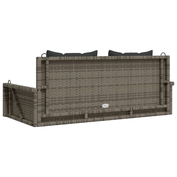 Balancelle avec coussins gris 119x56x48 cm résine tressée – Image 4