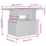 Table de jardin dessus en verre beige 100x55x73 cm poly rotin – Image 12