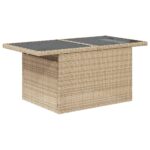 Table de jardin dessus en verre beige 100x55x73 cm poly rotin – Image 2