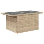 Table de jardin dessus en verre beige 100x55x73 cm poly rotin – Image 5