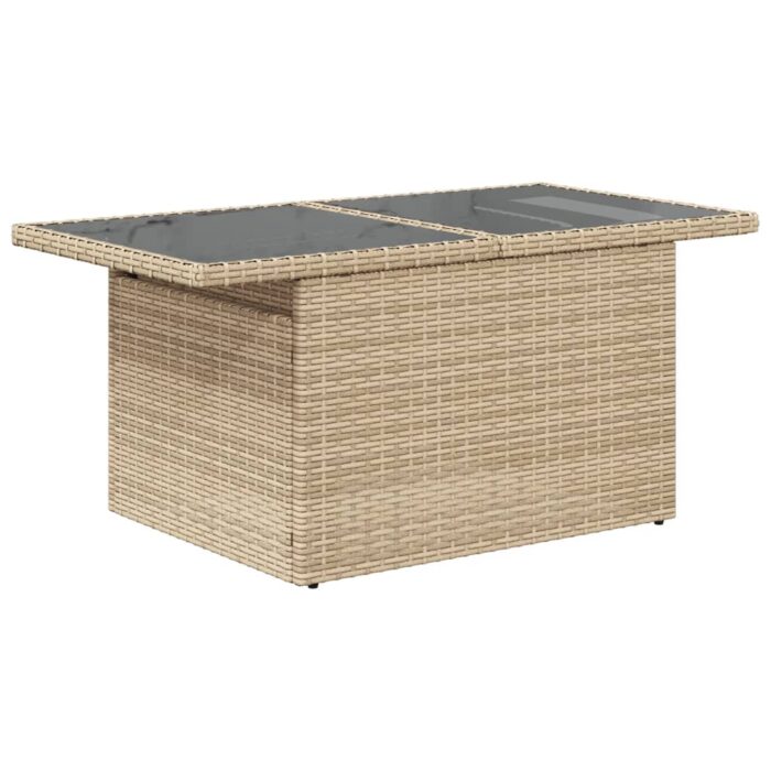 Table de jardin dessus en verre beige 100x55x73 cm poly rotin – Image 5