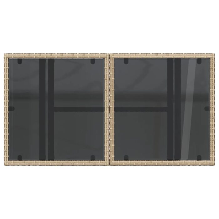 Table de jardin dessus en verre beige 100x55x73 cm poly rotin – Image 7