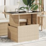 Table de jardin dessus en verre beige 100x55x73 cm poly rotin
