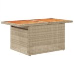 Table de jardin beige 100x55x73cm résine tressée et bois acacia – Image 2
