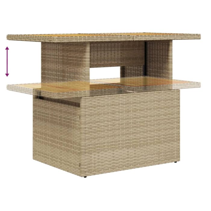 Table de jardin beige 100x55x73cm résine tressée et bois acacia – Image 6