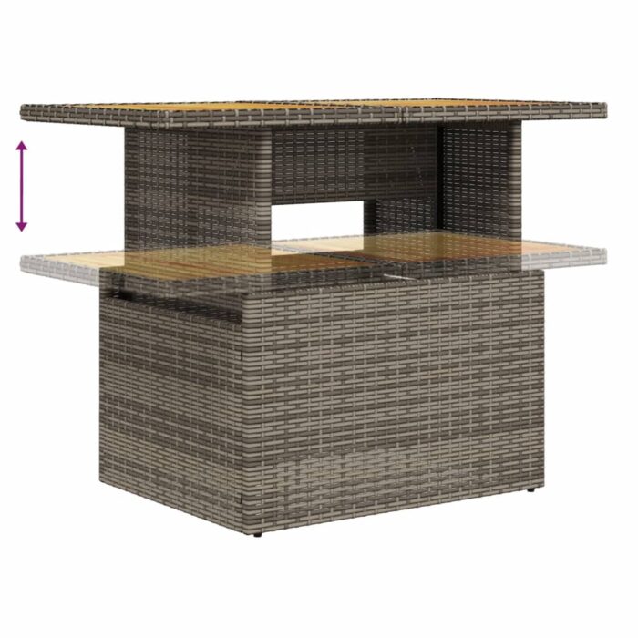 Table de jardin gris 100x55x73 cm résine tressée et bois acacia – Image 6