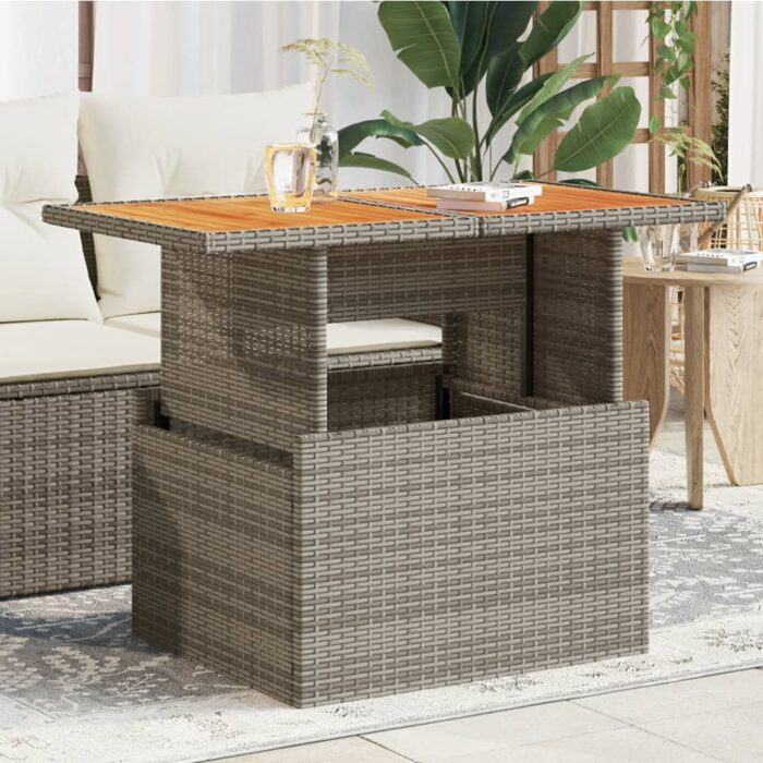 Table de jardin gris 100x55x73 cm résine tressée et bois acacia – Image 1