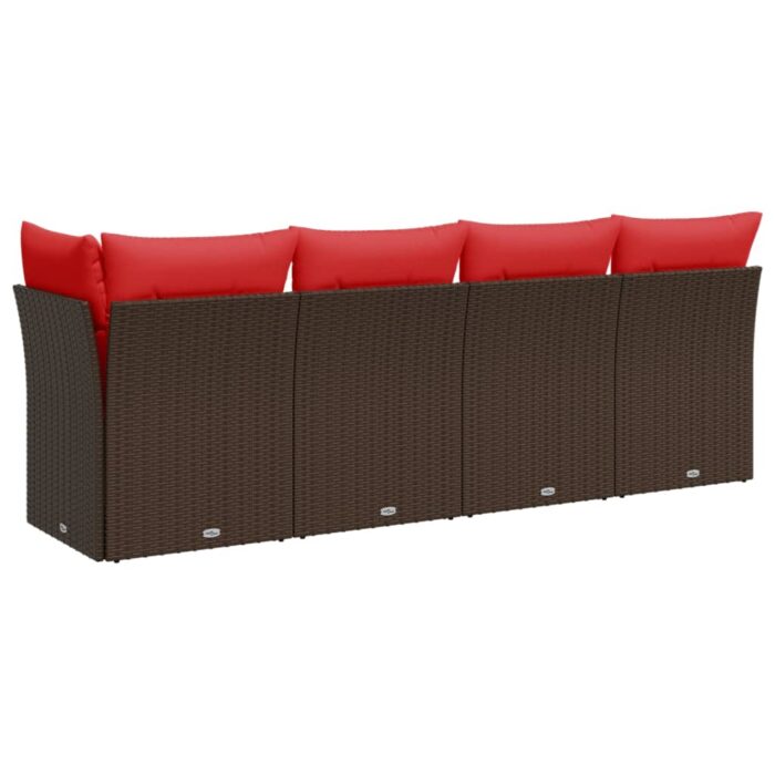 Canapé de jardin avec coussins 4 places marron résine tressée – Image 4