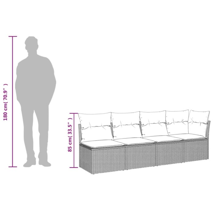 Canapé de jardin avec coussins 4 places marron résine tressée – Image 6
