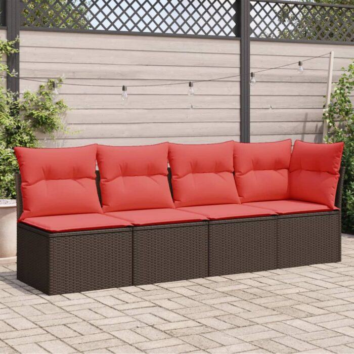VXL8721012336124_m_en_hd_1.jpg Canapé de jardin avec coussins 4 places marron résine tressée – Image 1