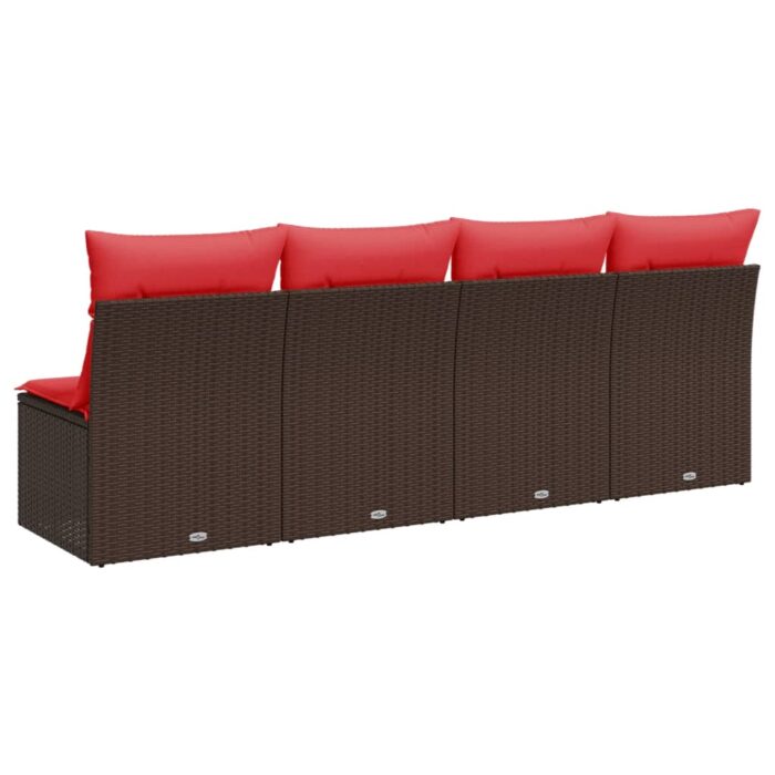 Canapé de jardin avec coussins 4 places marron résine tressée – Image 4