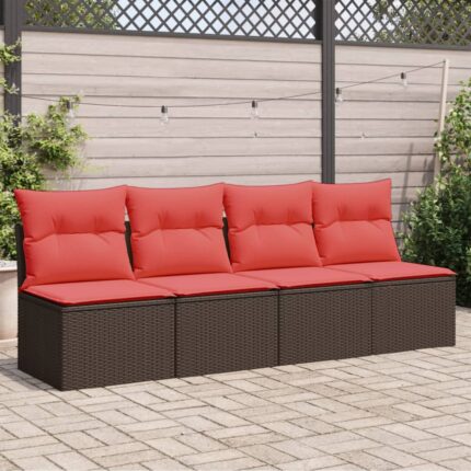 Canapé de jardin avec coussins 4 places marron résine tressée