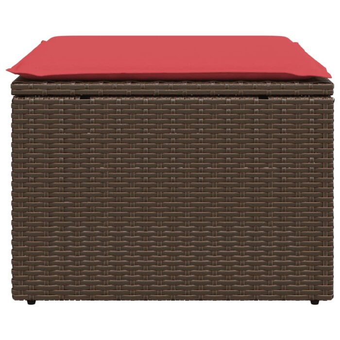 Tabouret de jardin avec coussin brun 55x55x37 cm résine tressée – Image 2